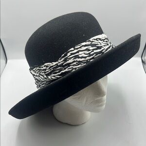 Black and White Wide-Brimmed Hat with Zebra Pattern